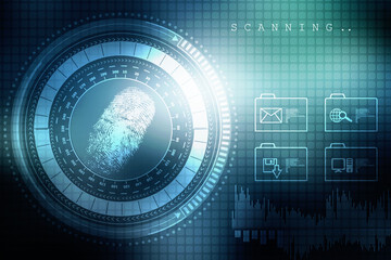 Fototapeta premium Abstract technology background.Security system concept with fingerprint Letter P sign