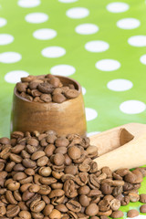 Pile of coffee beans on the table