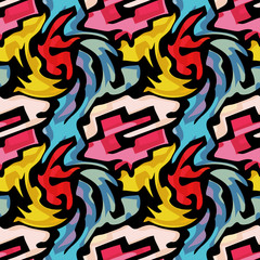 Graffiti bright psychedelic seamless pattern on a black background vector illustration