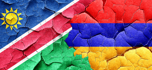 Namibia flag with Armenia flag on a grunge cracked wall