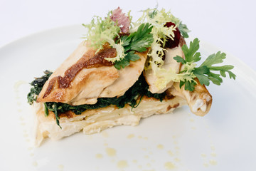 Chicken supreme with gratin potato and spinach