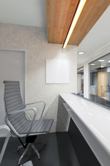 office lobby and corridor with a reception desk