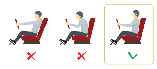 Correct spine posture for driver. Vector infographics