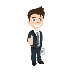 Smiling businessman shows the thumb up. Vector illustration.