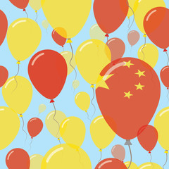 China National Day Flat Seamless Pattern. Flying Celebration Balloons in Colors of Chinese Flag. Happy Independence Day Background with Flags and Balloons.