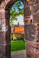 Idyllic view from the castle of Nuremberg to the old town