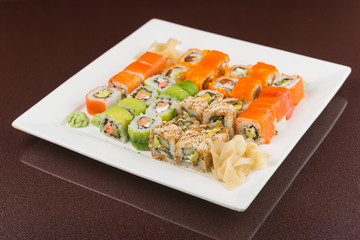 sushi rolls on white plate