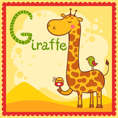 Illustrated alphabet letter G and giraffe. Animals.