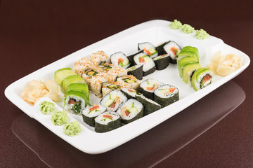 sushi rolls on white plate