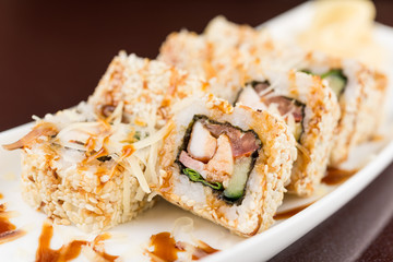 sushi rolls on white plate