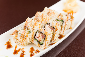 sushi rolls on white plate