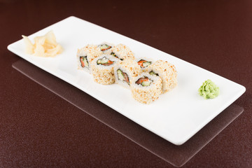 sushi rolls on white plate