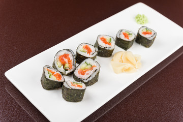 sushi rolls on white plate