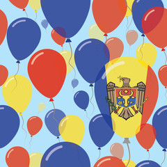 Moldova, Republic of National Day Flat Seamless Pattern. Flying Celebration Balloons in Colors of Moldovan Flag. Happy Independence Day Background with Flags and Balloons.