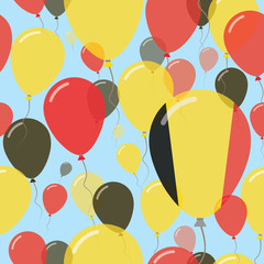 Belgium National Day Flat Seamless Pattern. Flying Celebration Balloons in Colors of Belgian Flag. Happy Independence Day Background with Flags and Balloons.