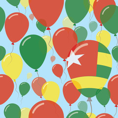 Togo National Day Flat Seamless Pattern. Flying Celebration Balloons in Colors of Togolese Flag. Happy Independence Day Background with Flags and Balloons.