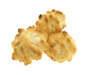 Three sugar free coconut macaroons isolated on a white background.