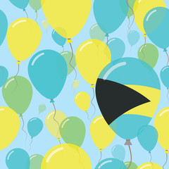 Bahamas National Day Flat Seamless Pattern. Flying Celebration Balloons in Colors of Bahamian Flag. Happy Independence Day Background with Flags and Balloons.