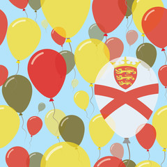 Jersey National Day Flat Seamless Pattern. Flying Celebration Balloons in Colors of Channel Islander Flag. Happy Independence Day Background with Flags and Balloons.