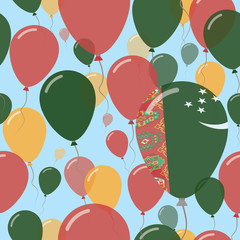 Turkmenistan National Day Flat Seamless Pattern. Flying Celebration Balloons in Colors of Turkmen Flag. Happy Independence Day Background with Flags and Balloons.