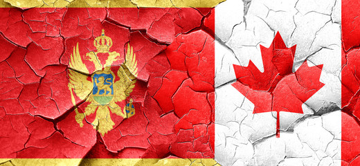 Montenegro flag with Canada flag on a grunge cracked wall