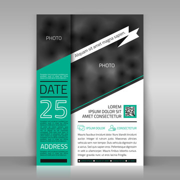 Business flyer with white ribbon. Paper sheet on gray background. Poster, invitation, letter design. Place for pictures included. Vector template.