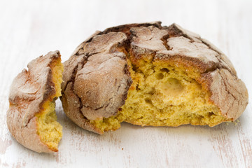 cornbread on white background