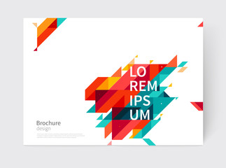 Minimalistic White cover Brochure design. Flyer, booklet, annual report cover template. modern Geometric Abstract background. Blue, yellow and red diagonal lines & triangles. vector-stock illustration