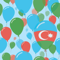 Azerbaijan National Day Flat Seamless Pattern. Flying Celebration Balloons in Colors of Azerbaijani Flag. Happy Independence Day Background with Flags and Balloons.
