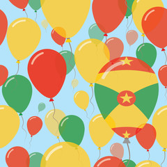 Grenada National Day Flat Seamless Pattern. Flying Celebration Balloons in Colors of Grenadian Flag. Happy Independence Day Background with Flags and Balloons.