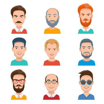 Set of Different Male Faces in a Flat Style