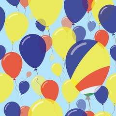 Seychelles National Day Flat Seamless Pattern. Flying Celebration Balloons in Colors of Seychellois Flag. Happy Independence Day Background with Flags and Balloons.