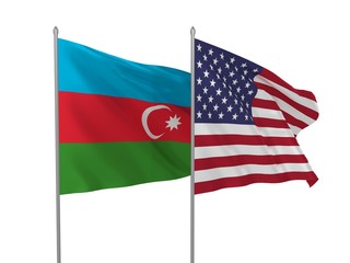 USA and Azerbaijan flags waving in the wind