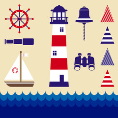 Obraz na płótnie Canvas cartoon marine elements with flag vector