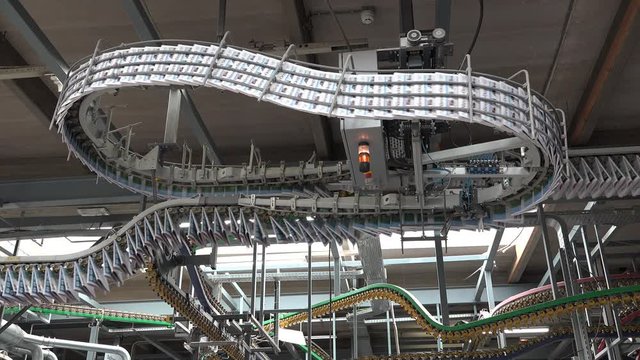 Media newspapers printed and transported on chain in a circle