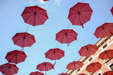 Fototapeta na wymiar Floating Umbrellas - Cakovec, Croatia.