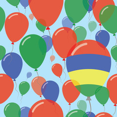 Mauritius National Day Flat Seamless Pattern. Flying Celebration Balloons in Colors of Mauritian Flag. Happy Independence Day Background with Flags and Balloons.