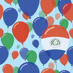 Paraguay National Day Flat Seamless Pattern. Flying Celebration Balloons in Colors of Paraguayan Flag. Happy Independence Day Background with Flags and Balloons.