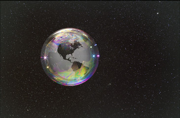 Fragile bubble Earth with a stellar backdrop.