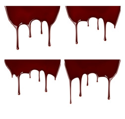 Set of melted chocolate syrup leaking on white background. Vector illustration