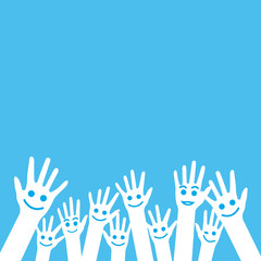 Mains smiley-fond bleu