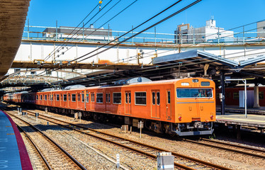 Fototapeta na wymiar Local train at Tennoji Station in Osaka
