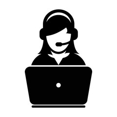 Woman User Icon - Support, Help, Service, Assistance, Headphone, Communication User Icon in Vector Illustration