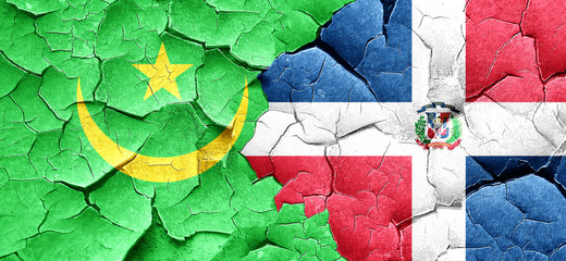 Mauritania flag with Dominican Republic flag on a grunge cracked
