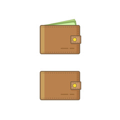 Wallet icon isolated on white background, outline flat wallet with money and empty wallet vector