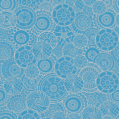 Seamless pattern of hand-drawn and painted mandalas. Vector graphics.