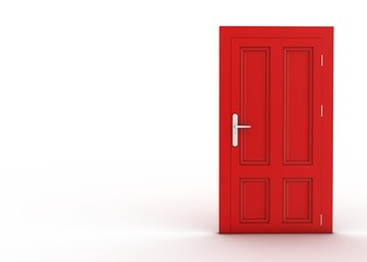 Red door closed and Isolated on white background 3d.