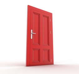 Red door closed and Isolated on white background 3d.