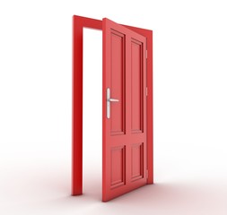 Red door open and Isolated on white background 3d.