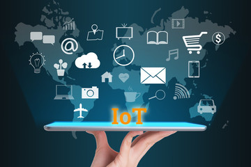 woman hand using smart phone in concept internet of things with